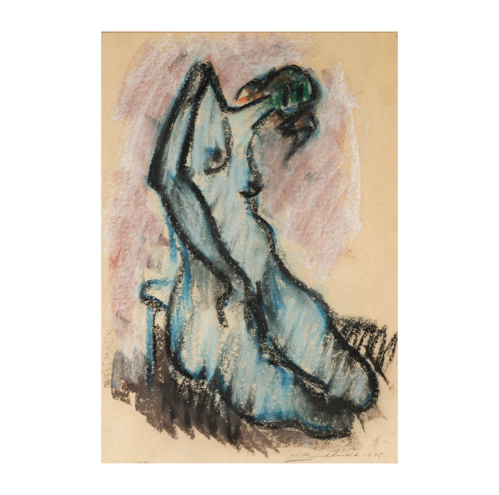 Hans Gustav Burkhardt, Los Angeles, CA 1904-1994, Untitled (Kneeling Nude): Hans Gustav Burkhardt Los Angeles, CA 1904-1994 Untitled (Kneeling Nude) pastel on paper 1975, signed and dated in pencil lower right Sight: 21 3/4 x 15 1/4 in. (55.2 x 38.7 cm.), Frame: 26 x 19 1/2 i