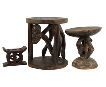 Three African Carved Wood Stools