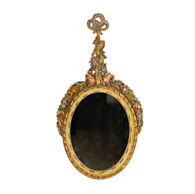 An Italian Polychrome-Painted Carved Wood Oval Mirror