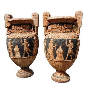 A Pair of Classical-Style Campana Vase-Form Iron Vases