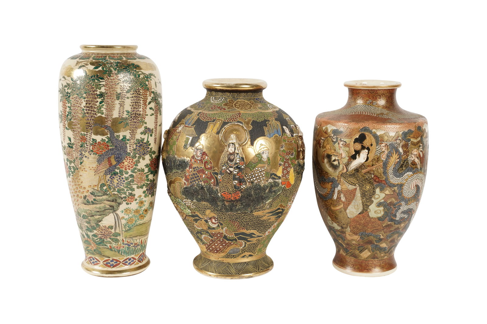 A Group of Three Japanese Satsuma Decorated Vases (1 of 13)