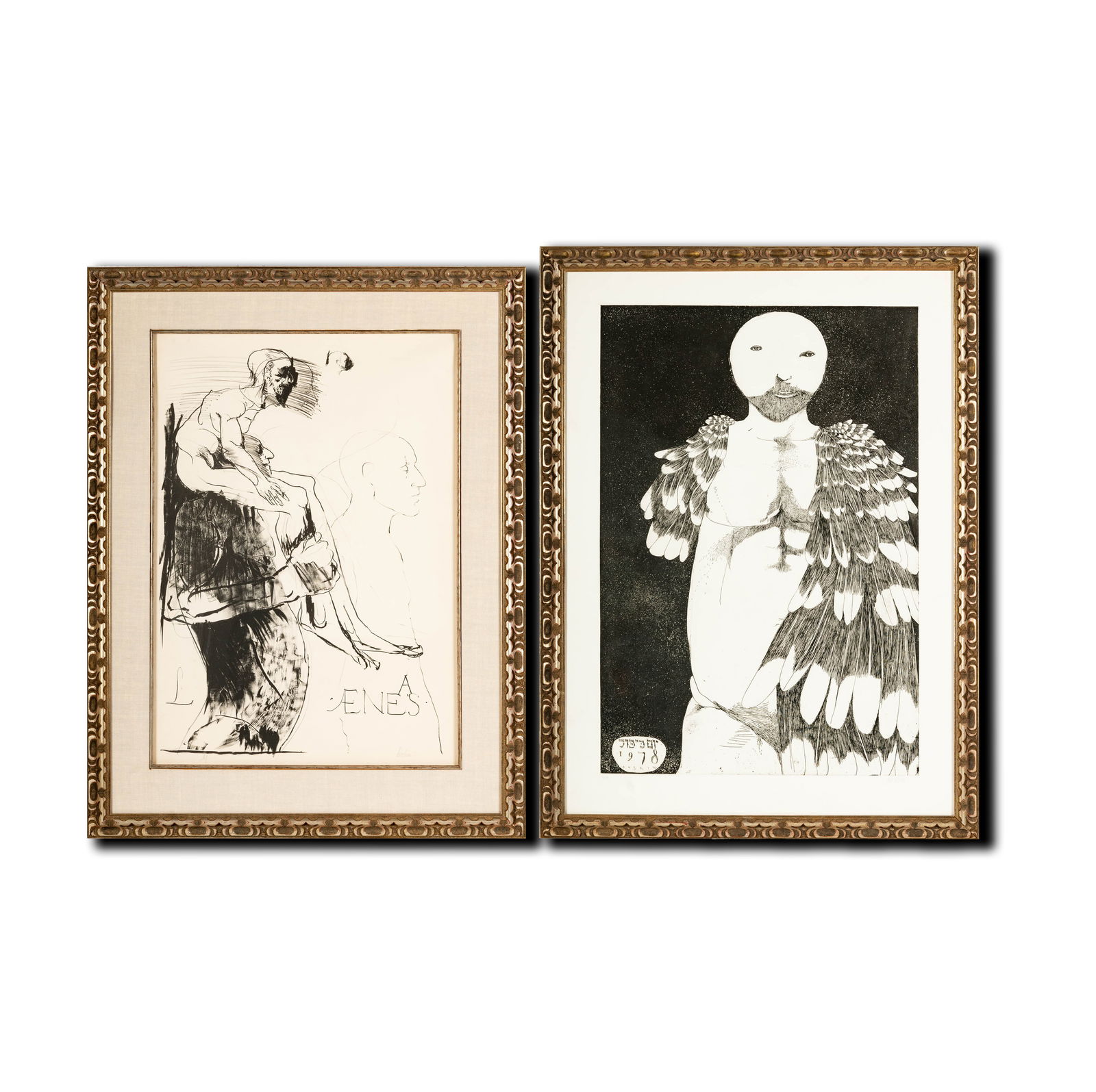 Leonard Baskin, American 1922-2000, Two Works: Leonard Baskin American 1922-2000 Two Works each: lithograph each signed in pencil lower right; the first:"Yom Kippur", ed. 16/150, numbered in pencil lower left, Sight: 41 x 29 in. (104.1 x 73.7 cm.)