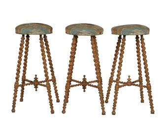 A Set of Three Painted Steel Barstools