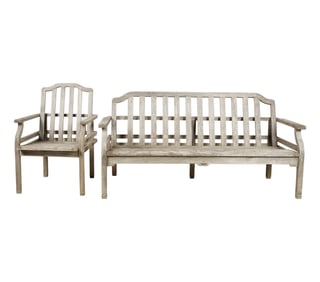 A Giati Santa Barbara Teak Bench and Armchair