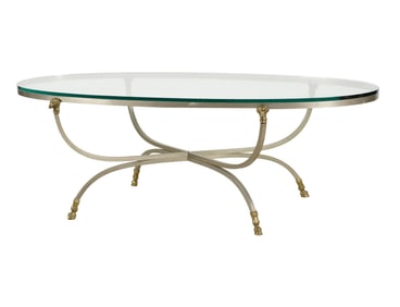 A Glass and Metal Oval Coffee Table