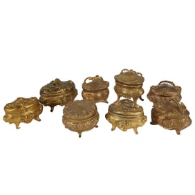 Eight Art Nouveau-Style Gilt Metal Jewelry Boxes