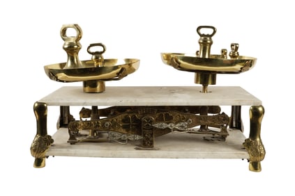 A Vintage Brass and Marble Balance Scale