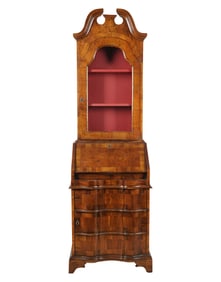 An Italian Walnut Slant Front Bureau Bookcase