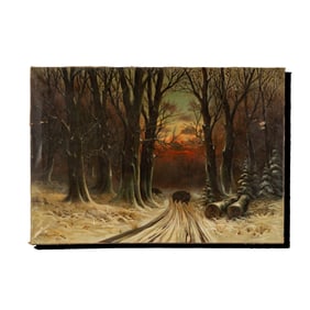 Russian School: Winter Landscape at Dusk