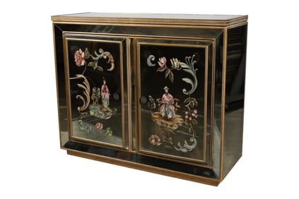 A Chinoiserie Painted Mirror Glass Bar Cabinet