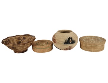 A Group of Native American or Tribal Baskets