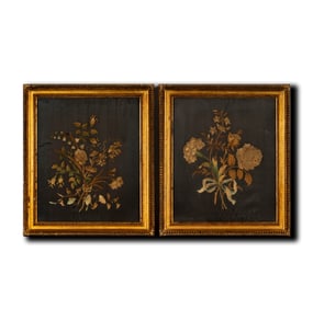 Two Antique Floral Embroidery Panels