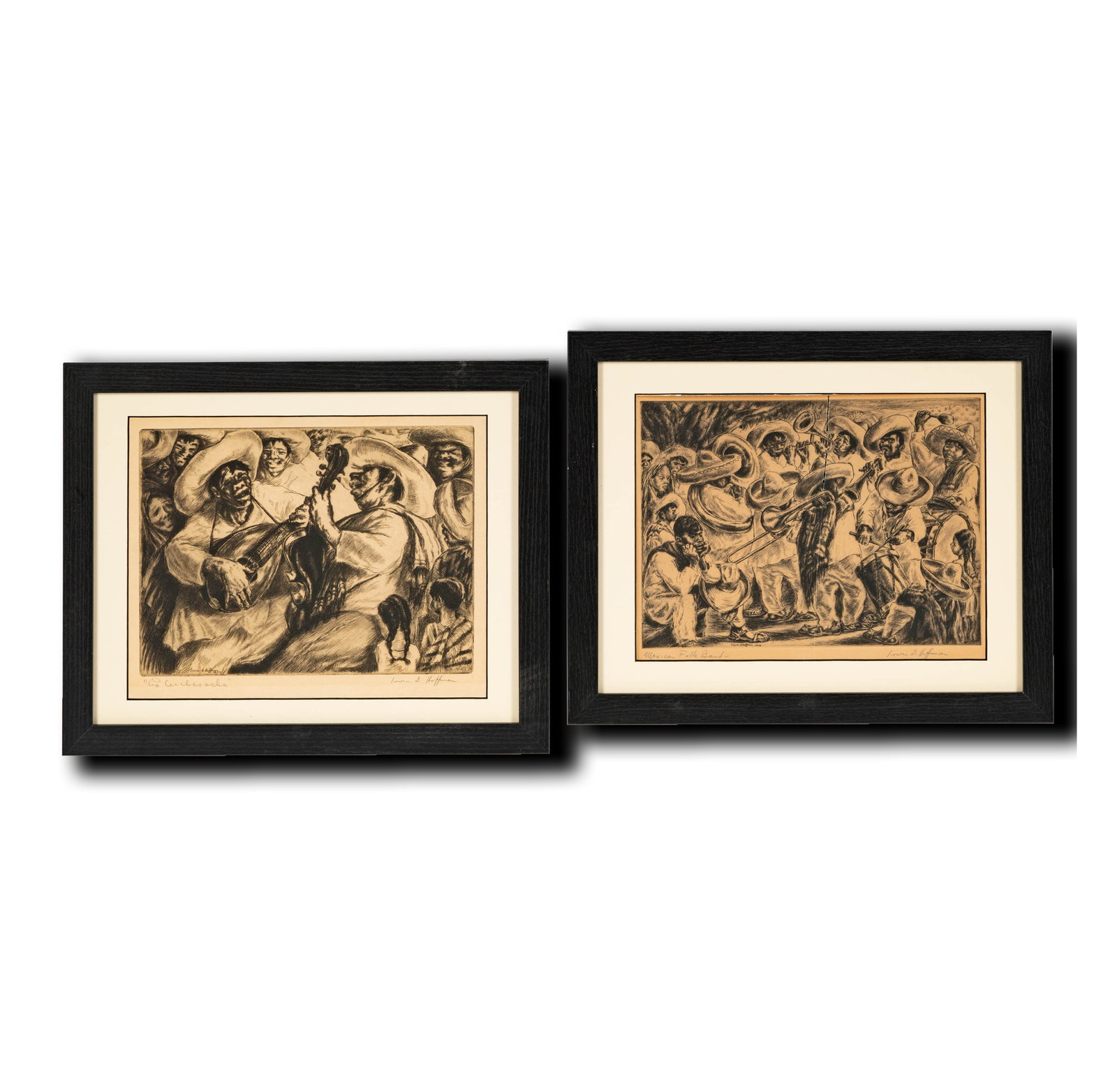 Irwin D. Hoffman, American 1901-1989, Two Works: Irwin D. Hoffman American 1901-1989 Two Works each: etching the first: "Mexican Folk Band", 1936 (Plate: 8 x 11 in.); the second: "La Cucaracha", 1935 (Plate: 8 x 10 1/2 in.); each signed and titled i