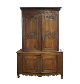 An Antique French Provincial Carved Oak Buffet a Deux Corps