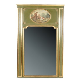 A Continental Green-Painted and Gilt Trumeau Mirror