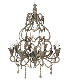 A Painted Iron and Wood Chandelier