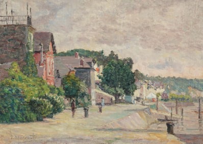 Paul Mascart, French 1874-1958, Figures on a Quay