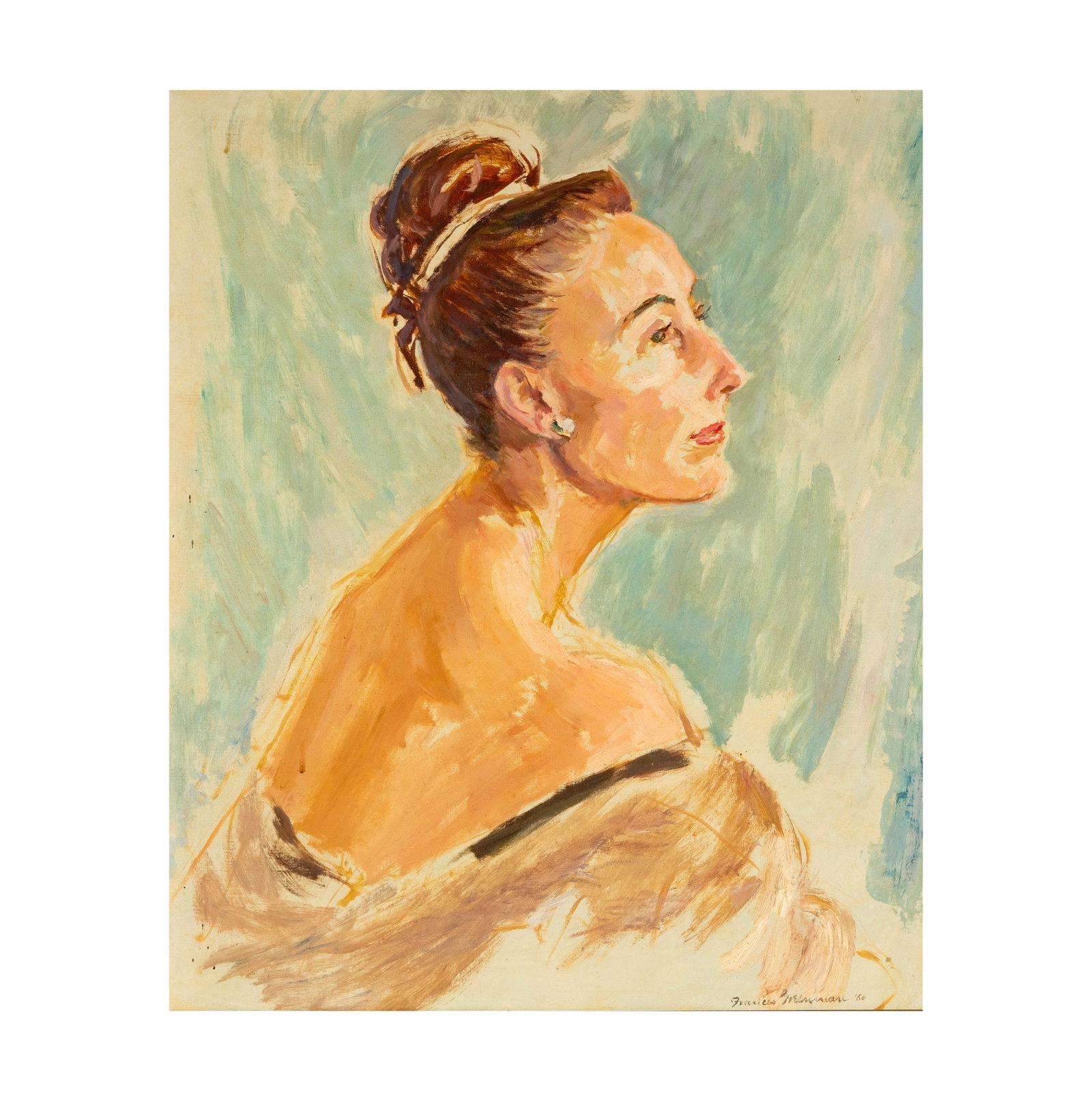 Frances Greenman, 1890-1981, Portrait of a Woman: Frances Greenman 1890-1981 Portrait of a Woman oil on canvas 1960; signed and dated lower right 24 x 20 in. (61 x 50.8 cm.), Frame: 31 1/4 x 27 1/4 in. (79.4 x 69.2 cm.)
