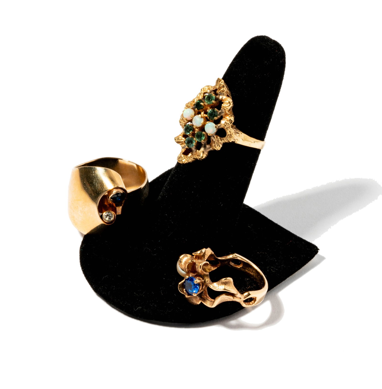 Janis Paige: Three 14 Karat Yellow Gold Gem-set Rings