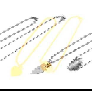 Janis Paige: Two 14 Karat Yellow Gold Charm Bracelets: snake chain bracelet gifted by Bob Hope measuring 7-1/2 inches long by 2.02mm wide with attached heart pendant engraved 'Bob Loves Janis' 'Madly'; another measuring 7-7/8 inches long with engraved