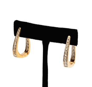 Janis Paige: 14 Karat Yellow Gold, Diamond Hoop Earrings