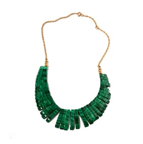 Janis Paige: 14 Karat Yellow Gold Malachite Necklace