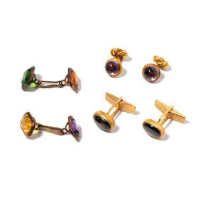 Janis Paige: Three Pairs of Yellow Gold Gem-set Cufflinks