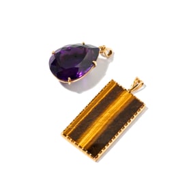 Janis Paige: Two 14 Karat Yellow Gold Gem-set Pendants