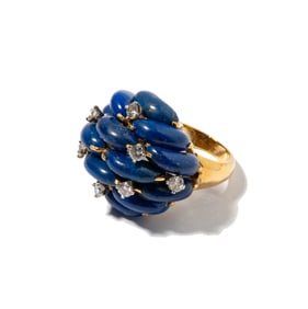 Janis Paige: 18 Karat Yellow Gold, Diamond and Lapis Lazuli Ring
