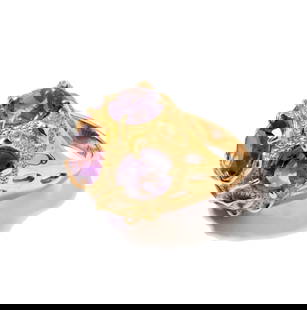 Janis Paige: 14 Karat Yellow Gold Amethyst Ring: set with 5 round amethyst weighing approximately 20.25 carats; size: 6-3/4, weighing 19.8 grams; Provenance: The Estate of Janis Paige, Bel Air CA