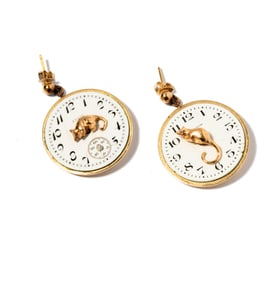 Janis Paige: Cartier 14 Karat Yellow Gold, Elgin Pocket Watch Dial Earrings