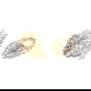 Janis Paige: 14 Karat White Gold, Diamond and Pearl Brooch/Pendant With Ring: set with 60 mixed-cut round diamonds[H-I/SI2] weighing approximately 1.10 carats total; pendant measuring 51.02mm tall, ring size: 9-1/2, together weighing 25.7 grams; Provenance: The Estate of Janis