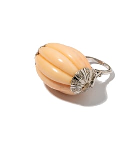 Janis Paige: 14 Karat White Gold, Diamond and Coral Cocktail Ring