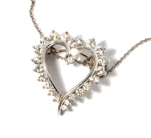 Janis Paige: Cartier Platinum, Diamond Heart Brooch/Pendant and Chain