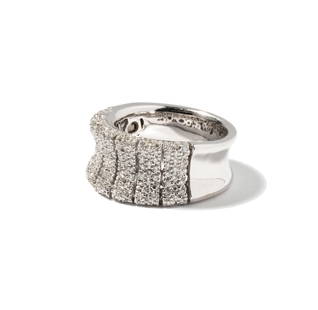 Janis Paige: 18 Karat White Gold Diamond Pave Band: set with 182 small round diamonds[H-I/SI2] weighing approximately 1.15 carats total; ring size: 7-1/2, weighing 13.2 grams; Provenance: The Estate of Janis Paige, Bel Air CA,