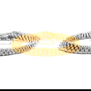 Janis Paige: 14 Karat Yellow Gold and Diamond Bracelet: set with 255 small full cut diamonds[I-J/SI-2] weighing approximately 6.35 carats total, bracelet measuring 7-1/2 inches long by 7.62mm wide, weighing 34.2 grams; Provenance: The Estate of Janis