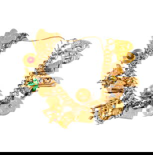 Janis Paige: 14 Karat Yellow Gold Charm Bracelet: measuring 6-1/2 inches long and weighing 67.1 grams; Provenance: The Estate of Janis Paige, Bel Air CA,