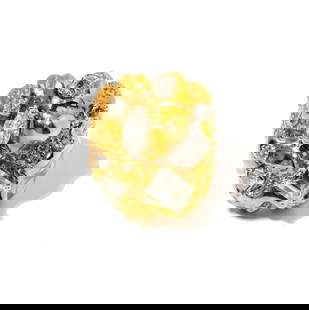 Janis Paige: 18 Karat Yellow Gold Diamond Cluster Ring: set with one emerald cut diamond[H/SI] weighing approximately 1.50 carats, one marquise diamond[H/I1] weighing approximately .72 carats, one trilliant cut diamond[J/I2] weighing approximately .25
