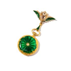 Janis Paige: Patek Philippe An 18 Karat Gold, Enamel and Diamond Open-Faced Watch With Matching