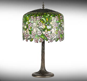 Janis Paige: A Tiffany-Style Willow Table Lamp: with three light clusters and pulls Overall: 33 x 18 in. (83.8 x 45.7 cm.) Provenance: The Estate of Janis Paige, Bel Air CA