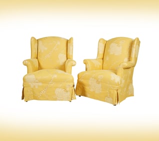 Janis Paige: A Pair of Circus Animal Print Upholstered Wing Chairs