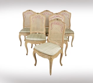 Janis Paige: A Set of Six Italian Rococo-Style Painted Dining Chairs