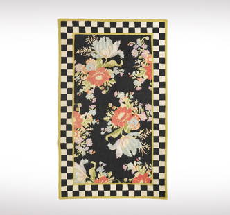 Janis Paige: A MacKenzie-Childs Wool Rug 3' x 5': "Flower Market" design; with MacKenzie-Childs label to underside 3' x 5' Provenance: The Estate of Janis Paige, Bel Air CA