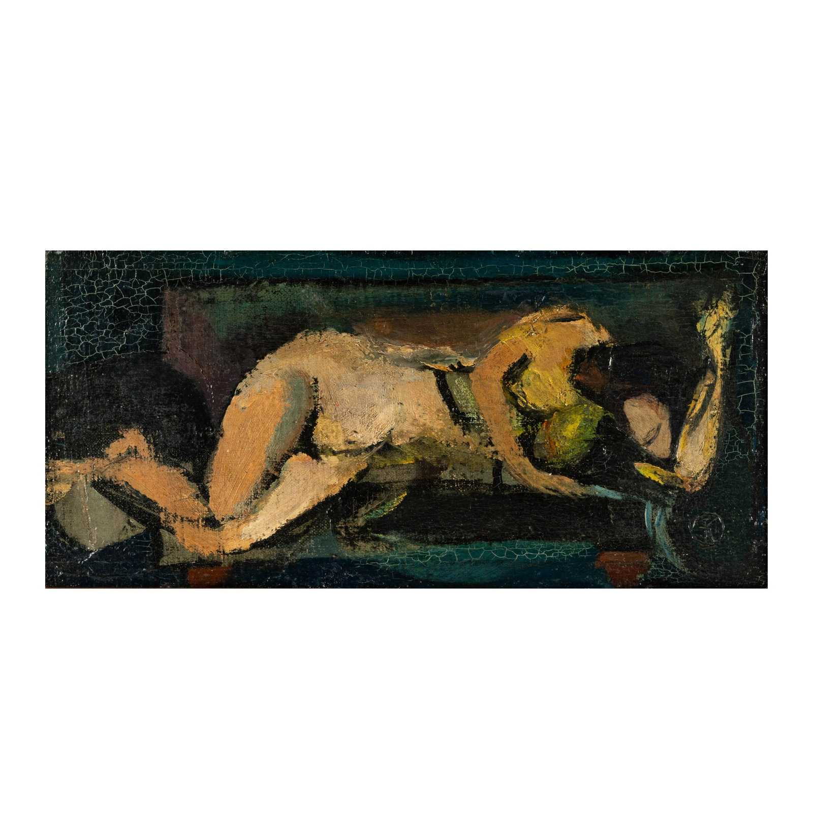 Franz Kline, American, 1910-1962, Reclining Nude: Franz Josef Kline American 1910-1962 Reclining Nude oil on cardboard signed with initials lower right and verso Note: Finding a rare nude painting by Franz Kline is an exciting discovery, both artisti