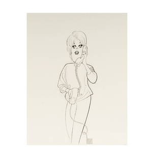 Albert Hirschfeld, 1903-2003, Janis Paige- Alone Together: Albert Hirschfeld American 1903-2003 Janis Paige: Alone Together pen and ink signed and titled lower right 26 1/2 x 20 1/2 in. (67.3 x 52.1 cm.), Frame: 36 1/4 x 30 1/4 in. (92.1 x 76.8 cm.)