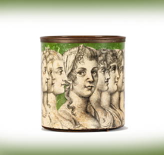 Janis Paige: Piero Fornasetti, Italian 1913-1988, Waste Basket: Piero Fornasetti Italian 1913-1988 Waste Basket painted metal marked "Fornasetti Milano / Made in Italy" to underside 10 3/4 x 10 1/2 in. (27.3 x 26.7 cm.) Provenance: The Estate of Janis Paige, Bel A
