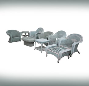 Janis Paige: A Set of Green and Pink-Painted Wicker Patio Furniture