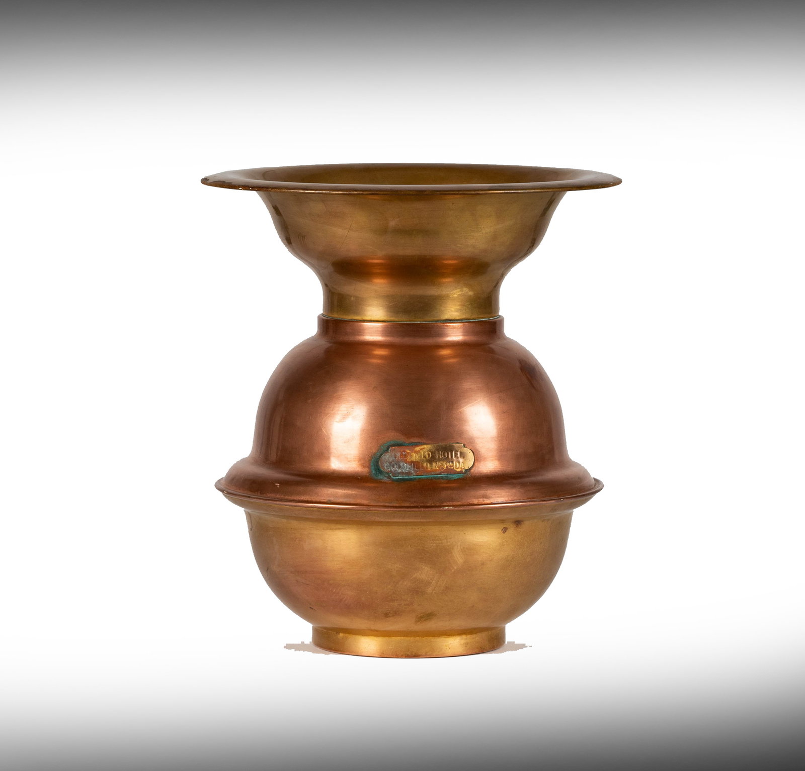 Janis Paige: A Goldfield Hotel Spittoon: late 19th century, copper and brass, from the Goldfield Hotel, Goldfield, Nevada 11 1/2 x 10 1/4 in. (29.2 x 26 cm.) Provenance: The Estate of Janis Paige, Bel Air CA