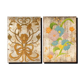 Janis Paige: Two Floral Painted Decorative Panels: one with inscription verso Each panel: 11 x 7 3/4 in. (27.9 x 19.7 cm.) Provenance: The Estate of Janis Paige, Bel Air, CA,
