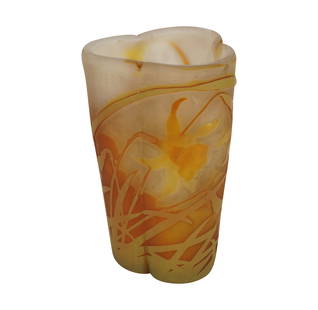 An Emile Galle Cameo Glass Three-Pass Vase: decorated with daffodils; signed in cameo to lower middle body 8 1/2 in. (21.6 cm.) high Provenance: The Estate of Amalia Wechselmann, Beverly Hills, CA
